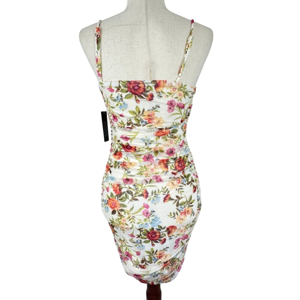 CITY STUDIO FLORAL RUCHED MESH BODYCON DRESS IN CREAM NWT JUNIORS SIZE 5/6 - Picture 3 of 15